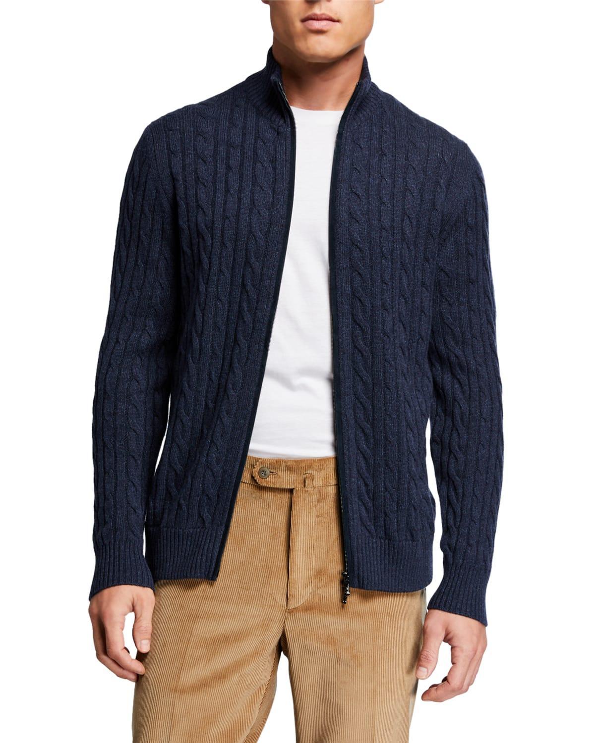 Mens Cable-Knit Cashmere Zip-Front Sweater Product Image