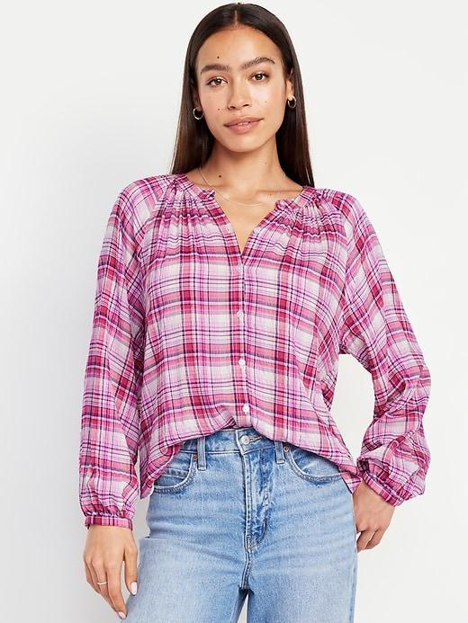 Split-Neck Button-Down Top Product Image