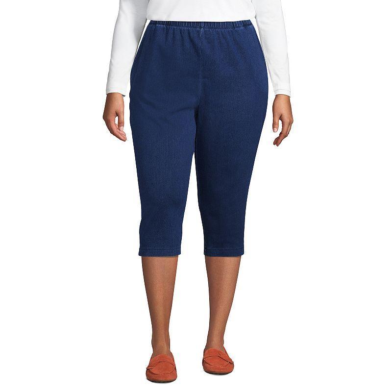 Plus Size Lands End Sport High Waist Pull-On Capri Pants, Womens Dark Blue Product Image