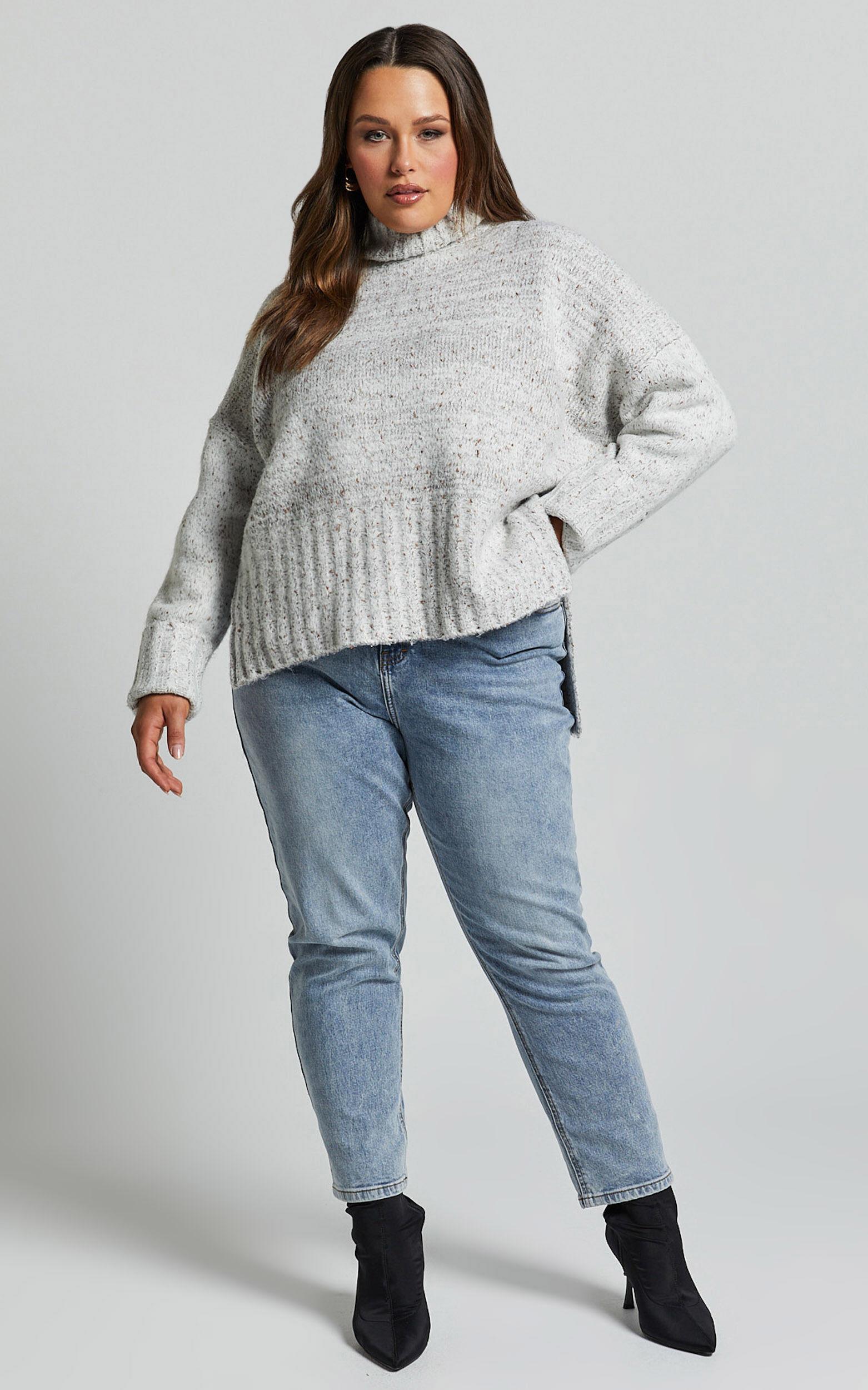 Maleesha Jumper - Oversized Turtle Neck Knit Jumper in Grey Marle Product Image