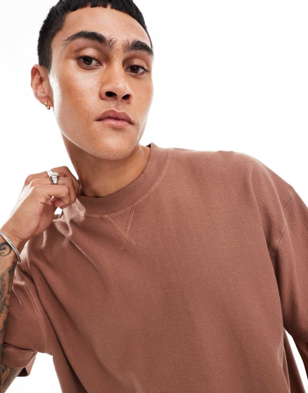 ASOS DESIGN oversized t-shirt with rib detailing in brown  Product Image