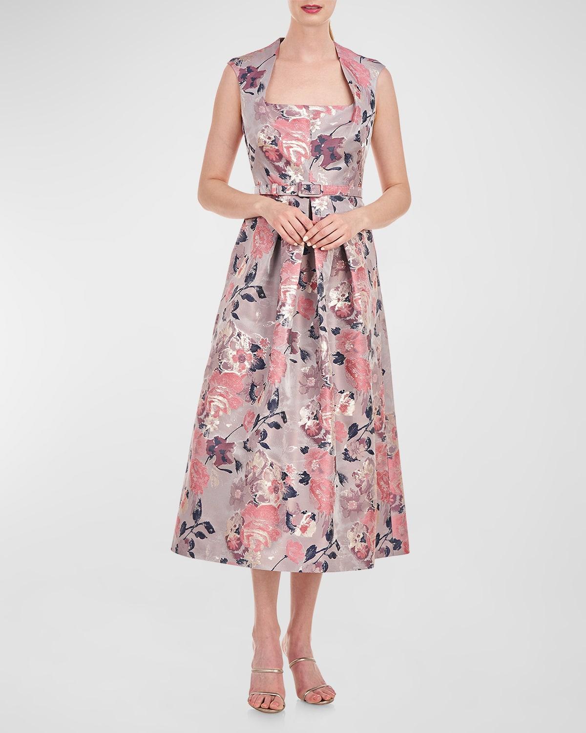 Womens Lizbeth Floral Jacquard Midi-Dress Product Image