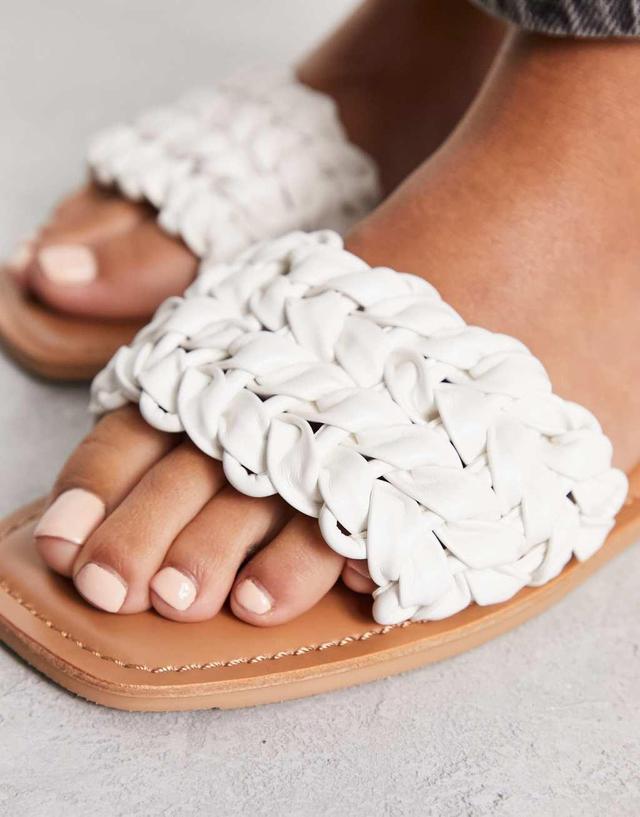 ASOS DESIGN Wide Fit Flora woven flat sandal in white Product Image