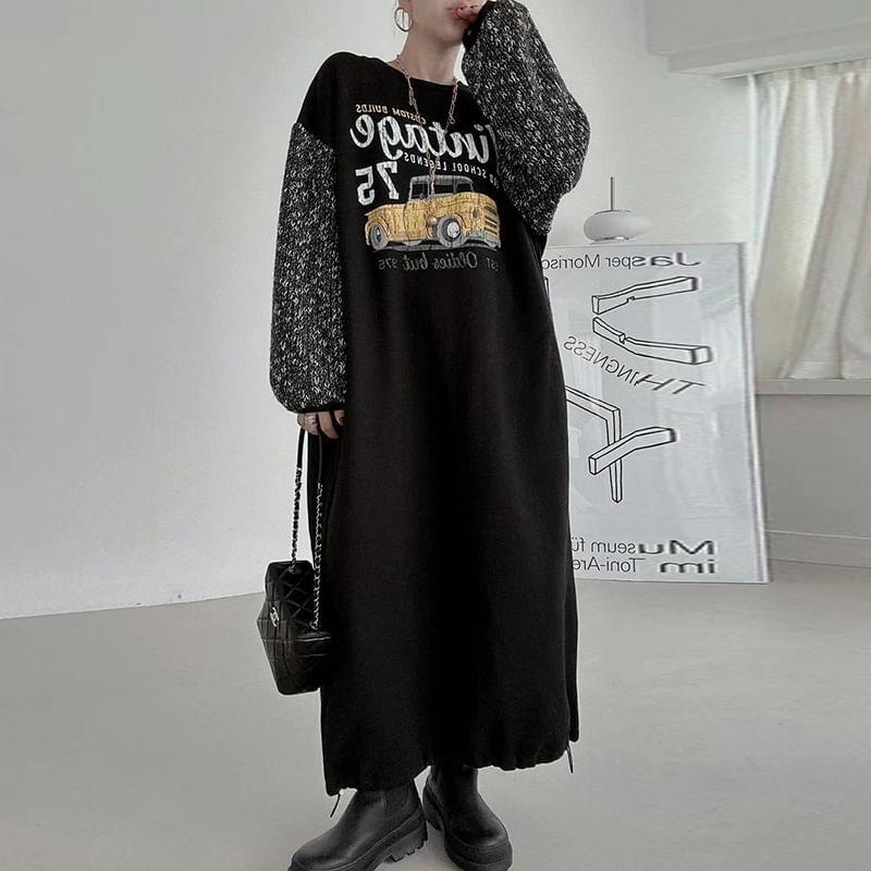 Crewneck Print Maxi Sweatshirt Dress Product Image