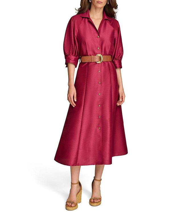 Donna Karan Short Sleeve Collared Neck Belted Midi Dress Product Image