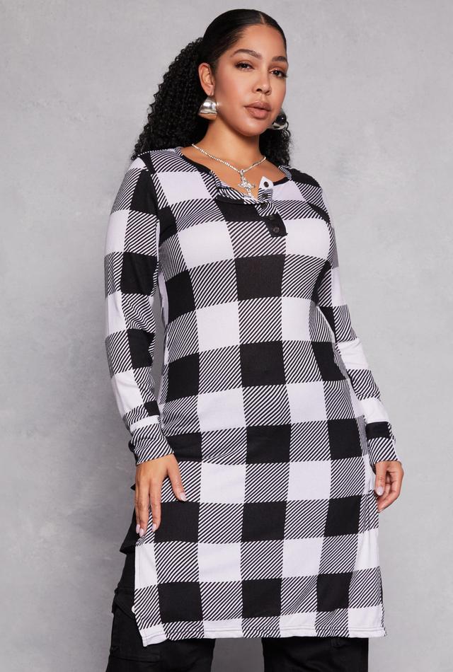 Womens Plus Size Buffalo Plaid Henley Tunic Top Product Image