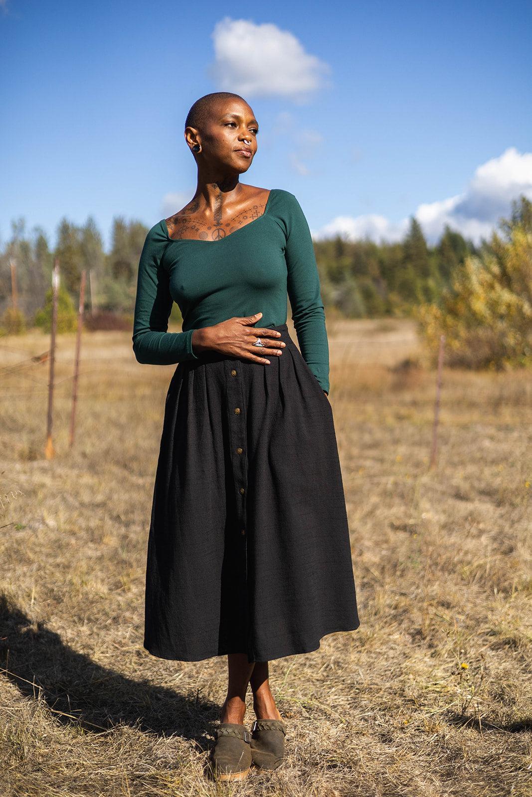 Trices Skirt in Black Linen Product Image