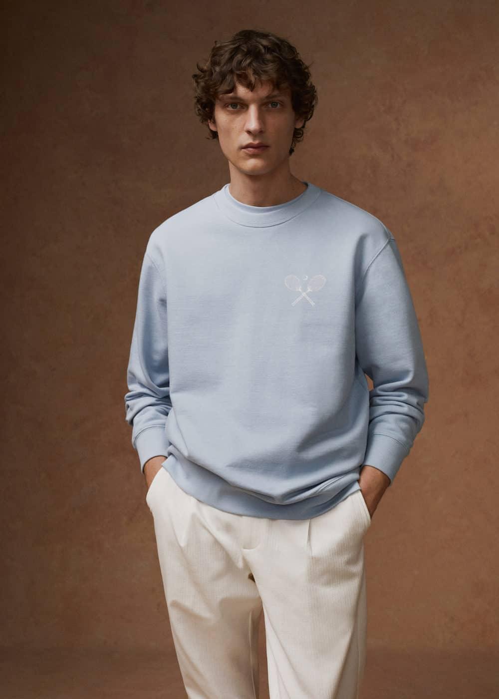 MANGO MAN - Cotton-blend printed sweatshirt sky blueMen Product Image