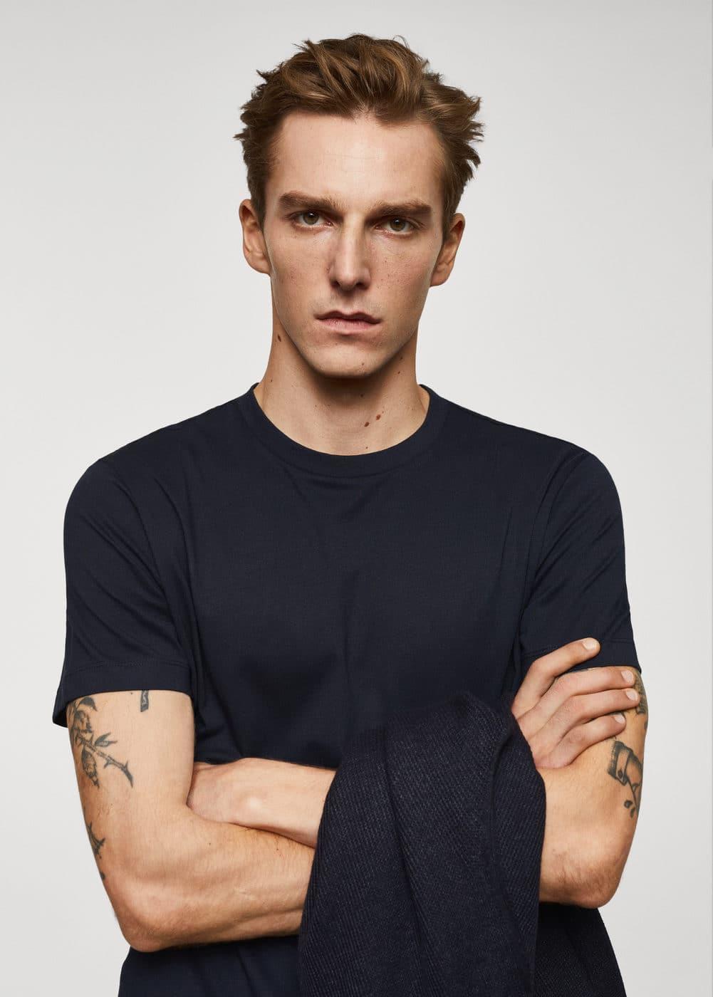 MANGO MAN - Basic cotton stretch T-shirt dark navyMen Product Image