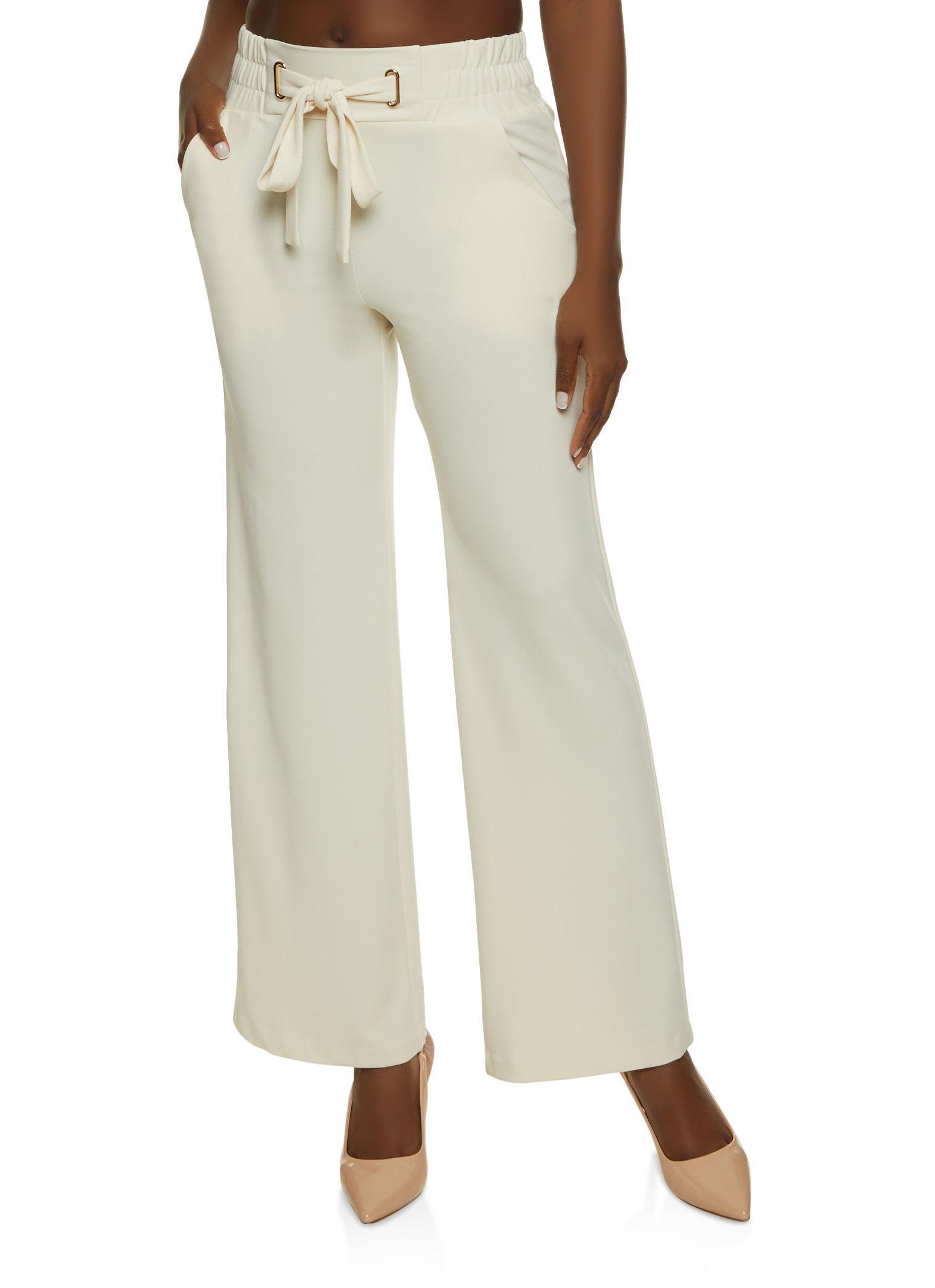 Womens Tie Front Waist Wide Leg Pants Product Image