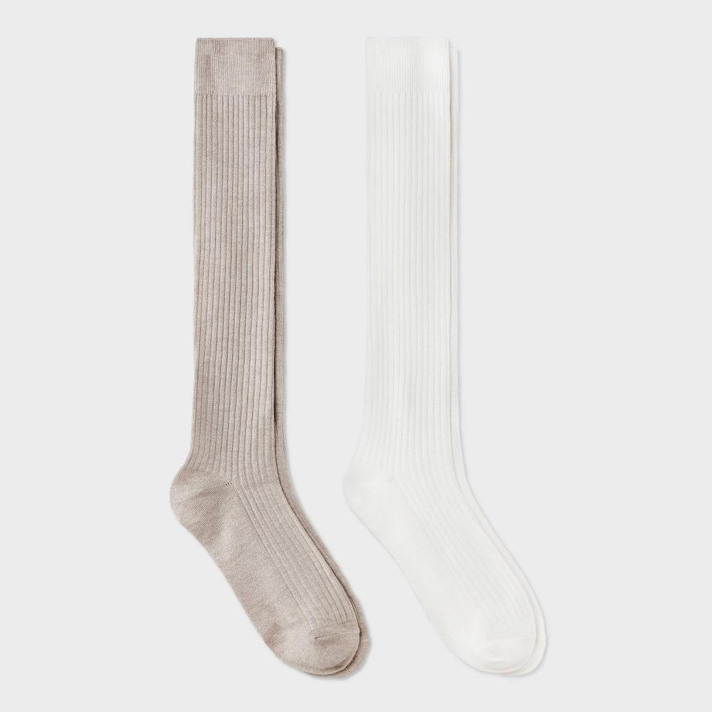 Women's Ultra Soft Everyday Rib-Knit 2pk Knee High Socks - Auden™ Ivory/Tan 4-10 Product Image