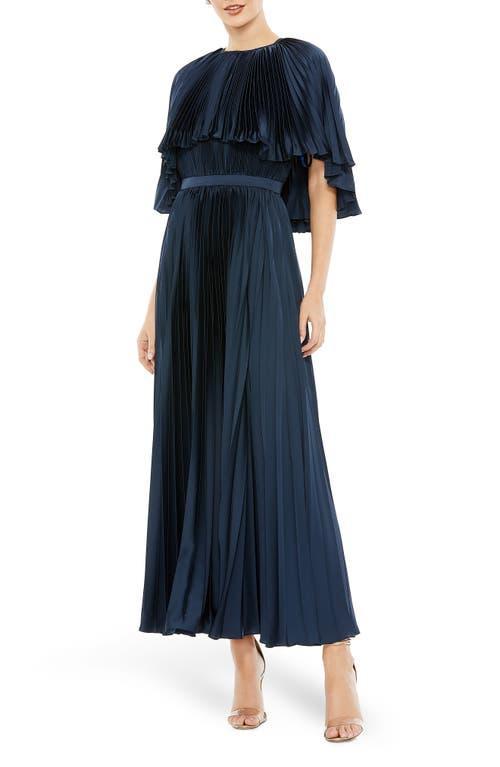 Mac Duggal Pleated Capelet Satin Cocktail Dress Product Image