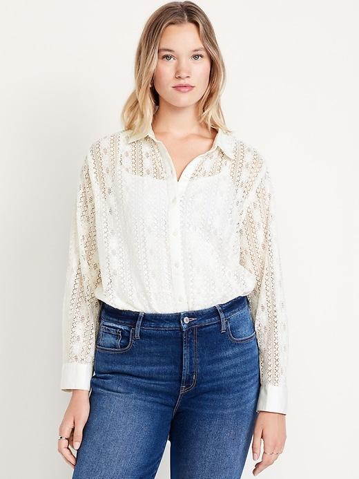 Lace Button-Down Shirt Product Image