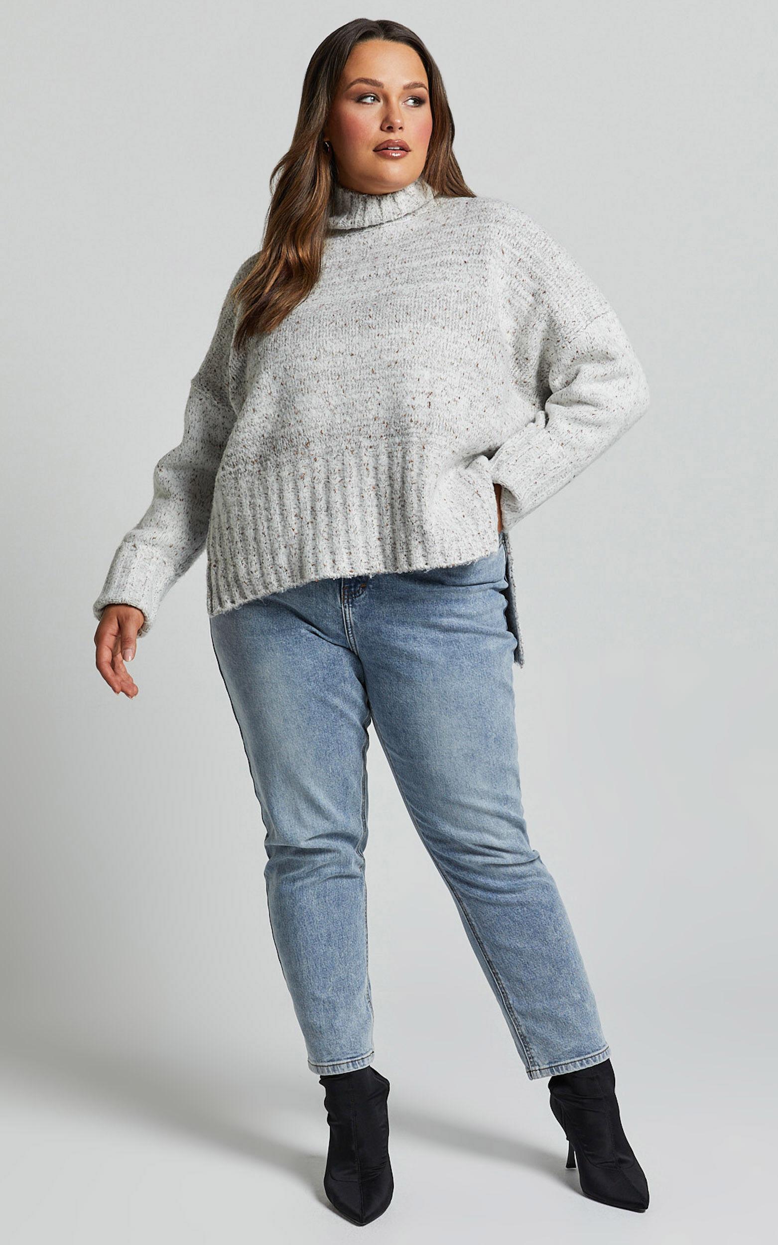 Maleesha Jumper - Oversized Turtle Neck Knit Jumper in Grey Marle Product Image