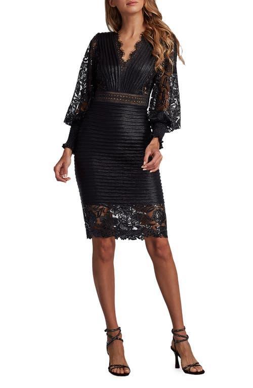 Tadashi Shoji Pleated Sequin Lace Long Sleeve Chiffon Dress Product Image