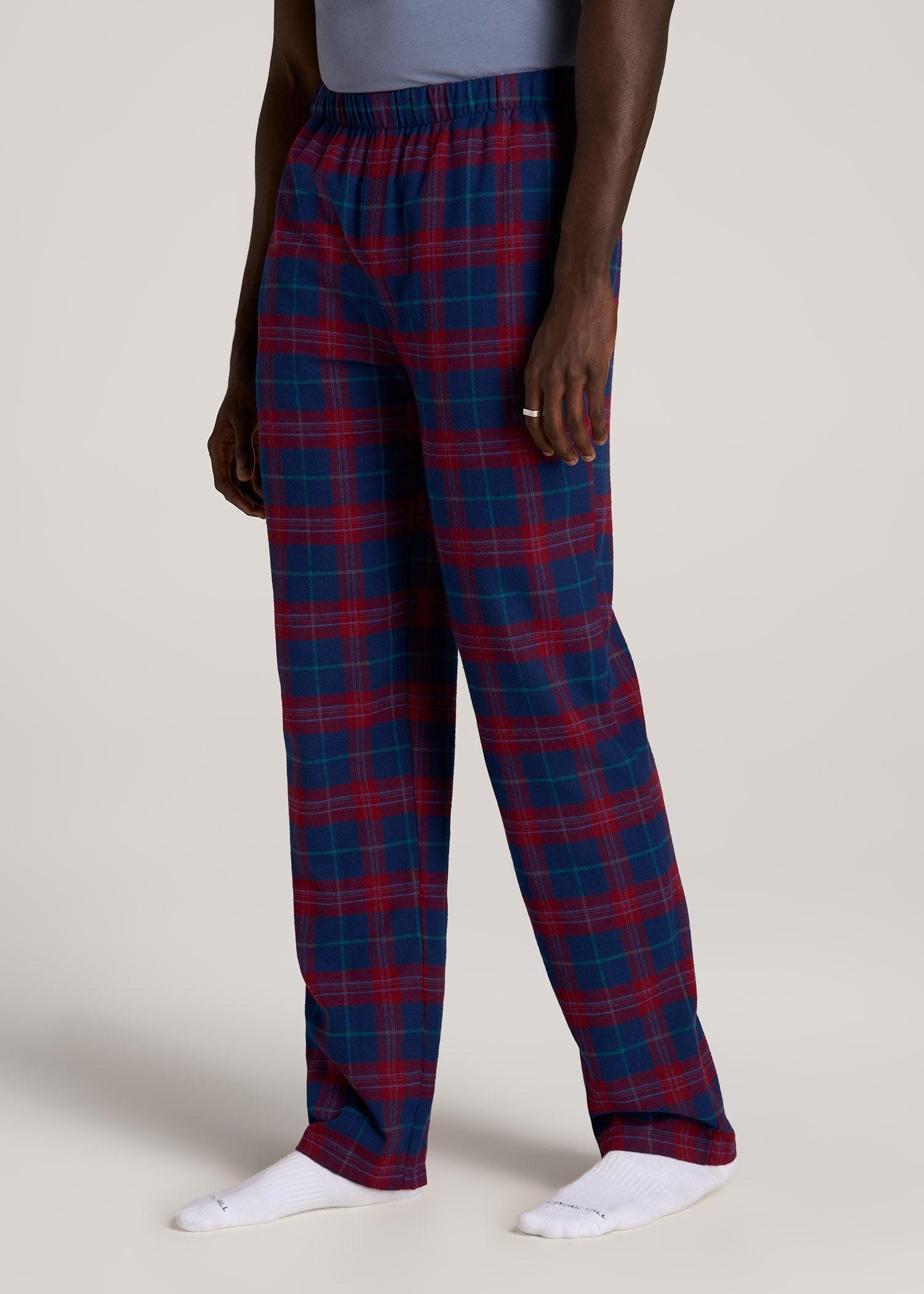 Plaid Pajama Pants for Tall Men in Blue and Red Tartan Product Image