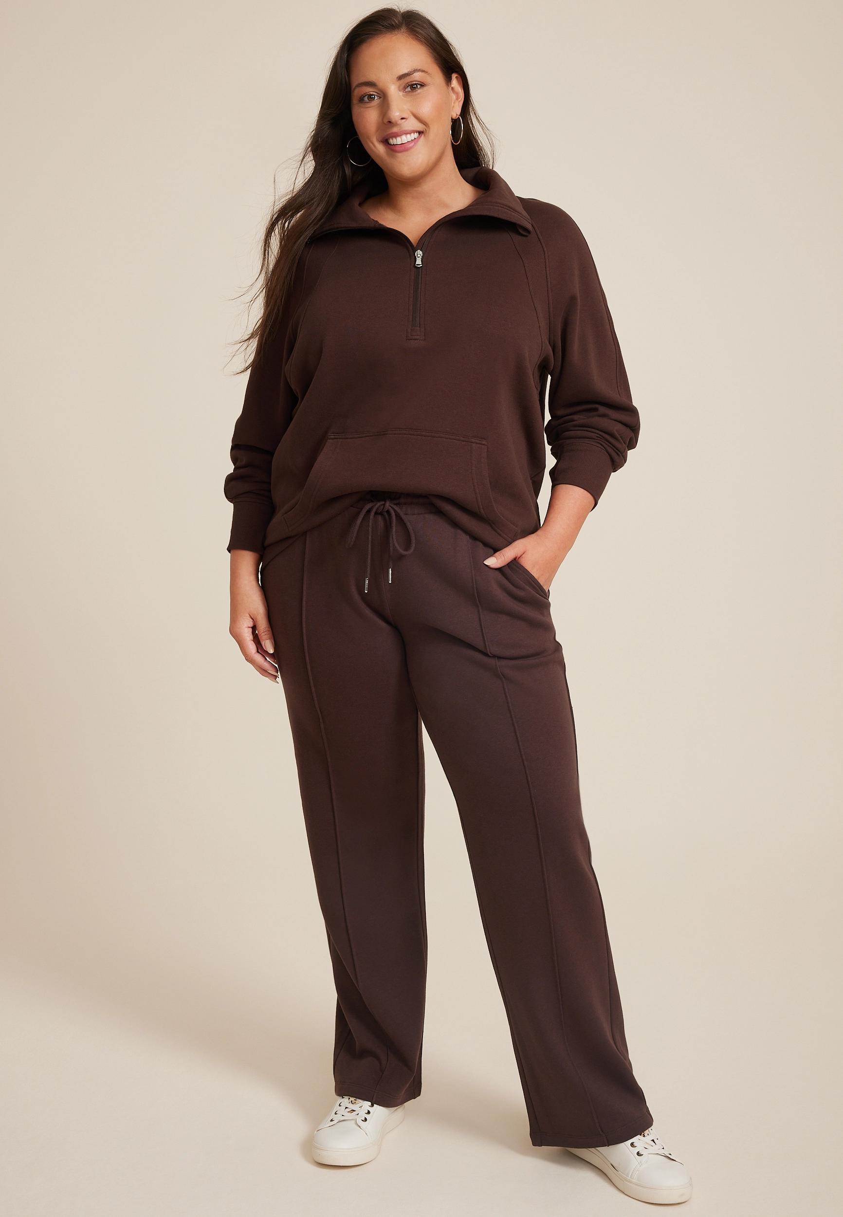 Maurices Womens Plus High Rise Fleece Wide Leg Sweatpants Brown Size 3X Product Image