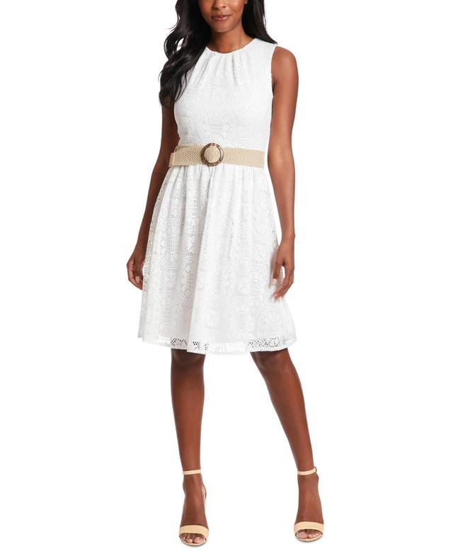 Women's Crochet Belted Sleeveless Dress Product Image