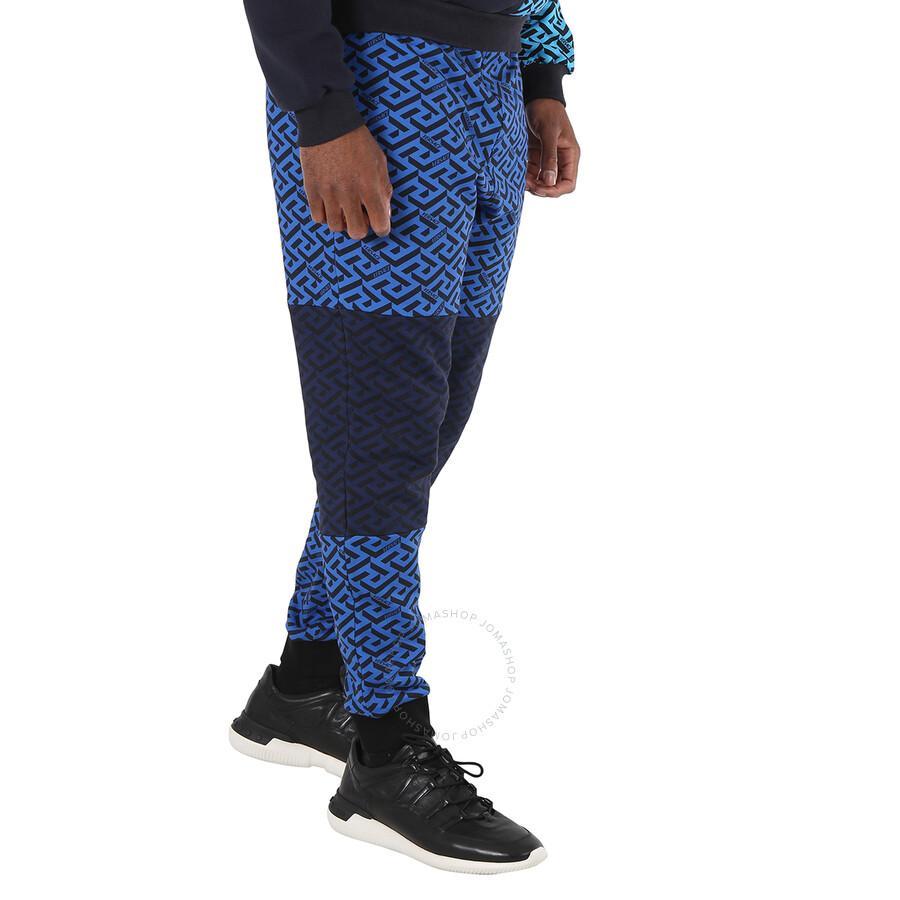 Men's La Greca Logo Print Colour-block Track Pants In Blue Product Image