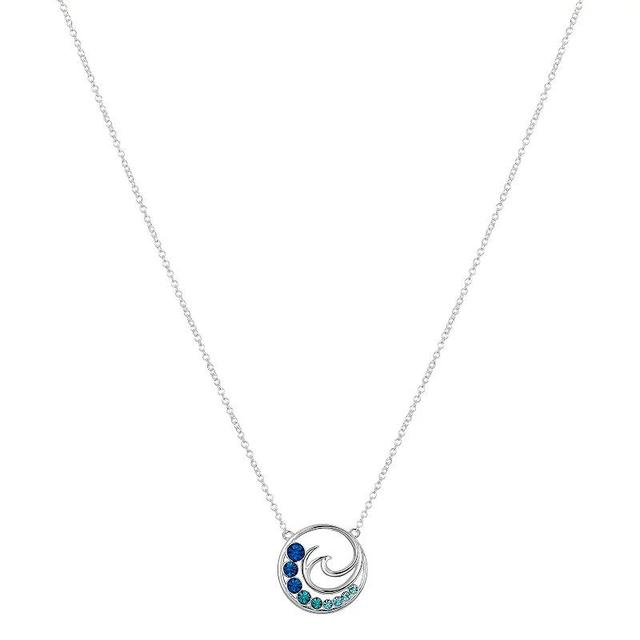 Brilliance Fine Silver Plated Multi Blue Crystal Open Wave Circle Stationary Necklace with Extender, Womens Silver Tone Product Image