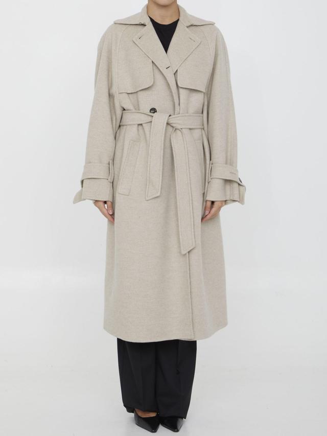 MAX MARA Double-breasted Long-sleeved Coat In Beige Product Image