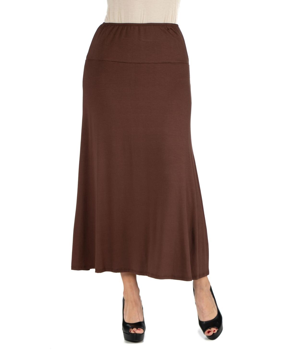 24Seven Comfort Apparel Women Elastic Waist Solid Color Maxi Skirt Product Image