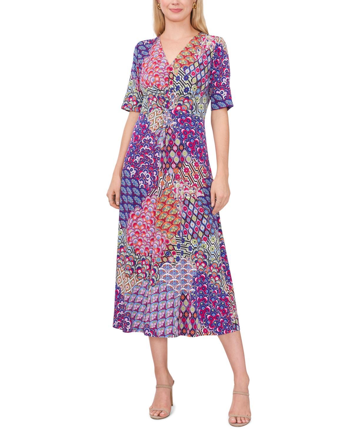 Msk Womens Mixed-Print Twist-Front Midi Dress Product Image