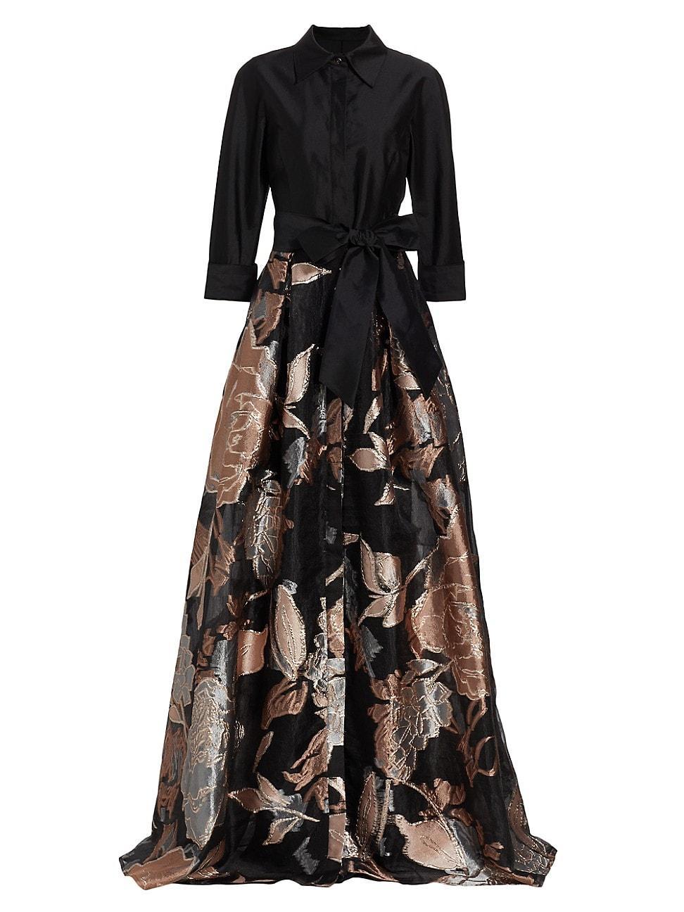 Womens Metallic Floral Jacquard Gown Product Image