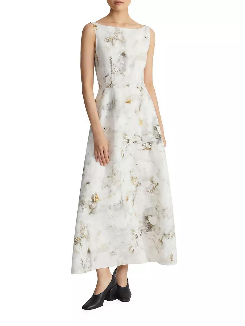 Printed Silk & Linen-Blend Midi-Dress Product Image