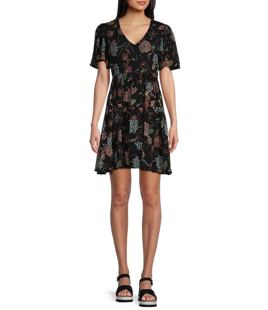 Angie Short Sleeve V-Neck Tiered Floral Dress Product Image