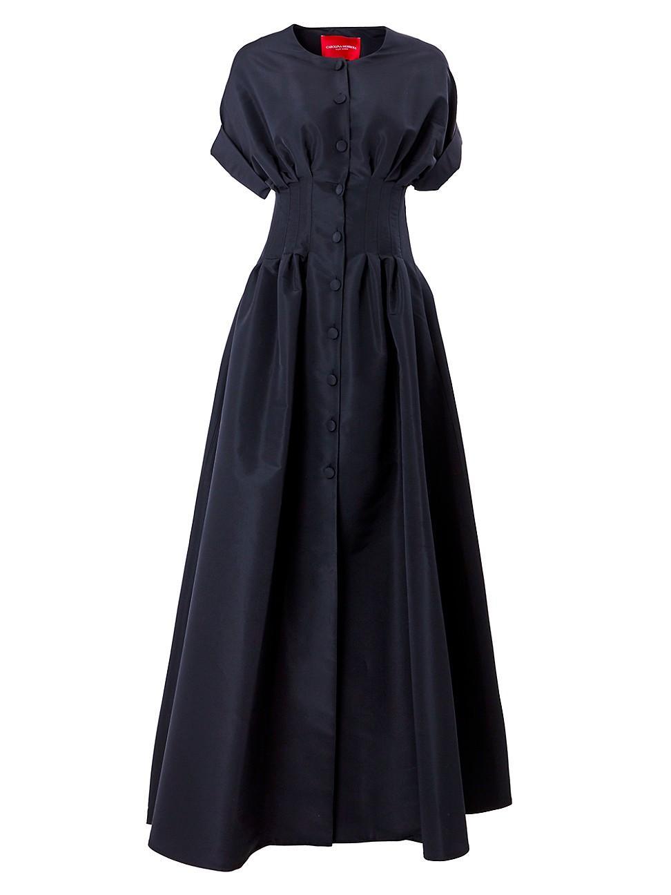 Corset-Waist Short-Sleeve Button-Front Gown Product Image