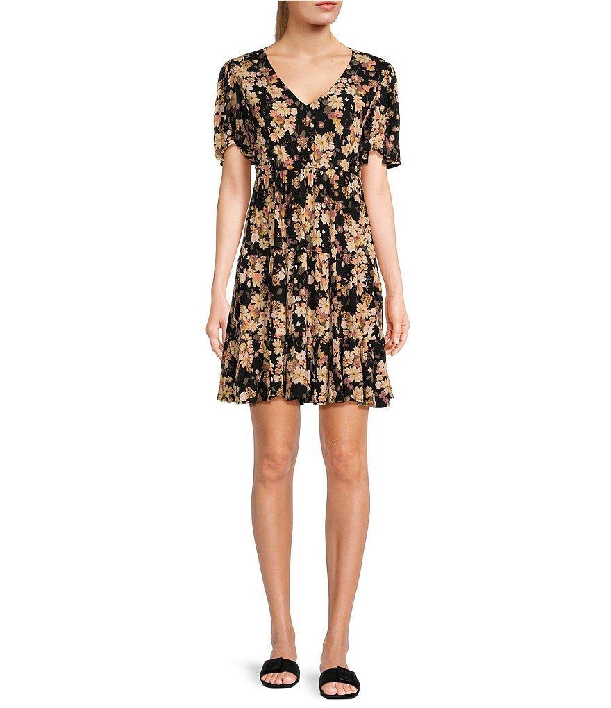 Angie Floral Print Short Sleeve Tiered Fit-And-Flare Dress Product Image