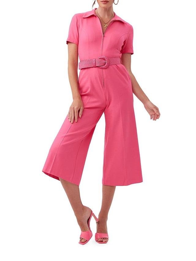 Womens Jannise Belted Stretch Wide-Leg Crop Jumpsuit Product Image