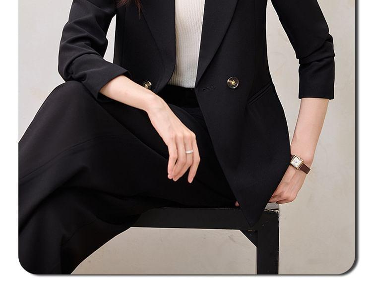 Peak Lapel Plain Double Breasted Blazer / High Rise Wide Leg Suit Pants / Set Product Image