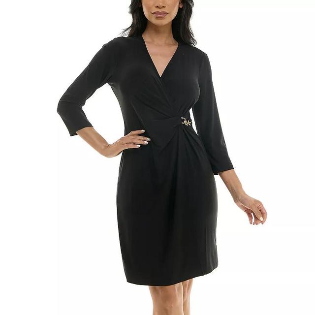 Womens Nina Leonard Chain Detail Faux-Wrap Dress Product Image