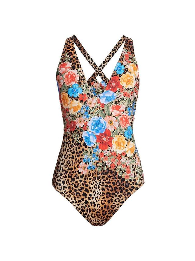 Womens Cheetah & Floral-Print One-Piece Swimsuit Product Image