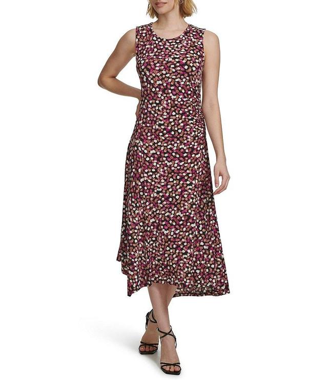 Calvin Klein Printed Crew Neckline Sleeveless Asymmetrical Hem Dress Product Image