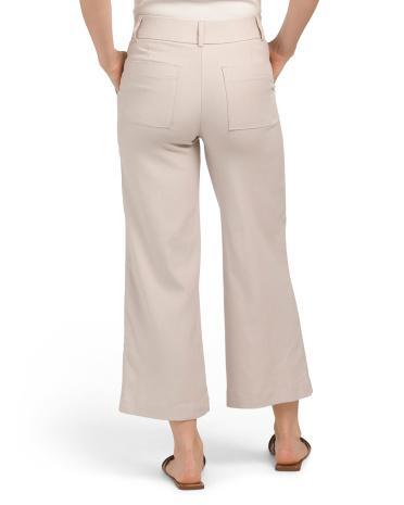 Linen Blend Stretch Wide Leg Cropped Pants for Women Product Image