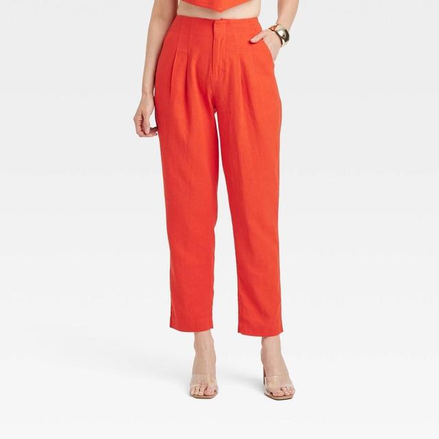 Womens High-Rise Linen Tapered Ankle Pants - A New Day Red 2 Product Image