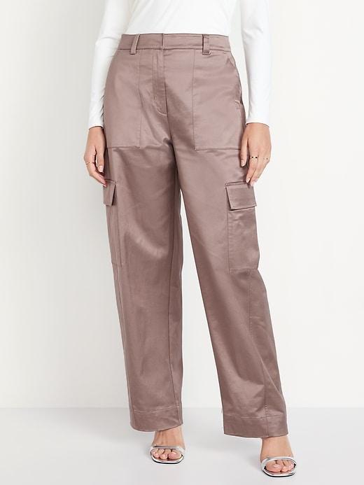 Extra-High Waisted Satin Cargo Barrel Wide-Leg Pants Product Image