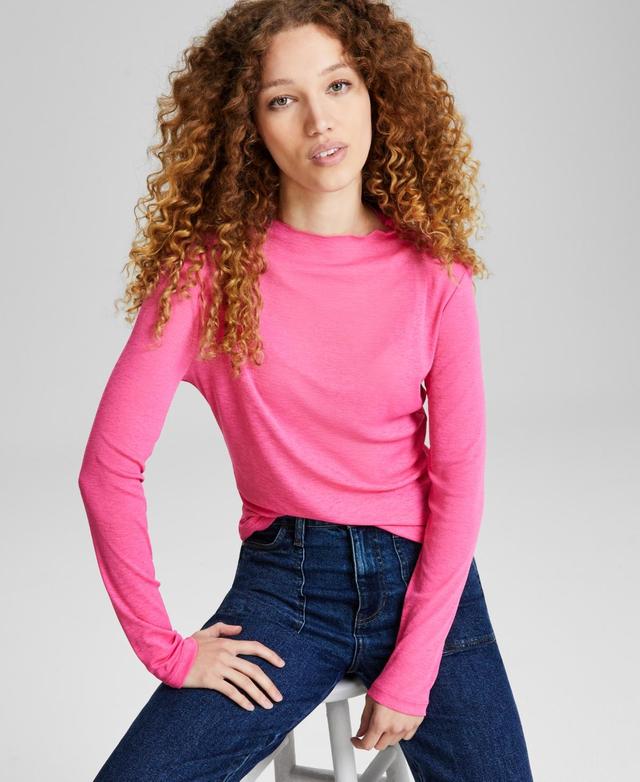 And Now This Womens Funnel-Neck Sheer Long-Sleeve Knit Top, Created for Macys Product Image