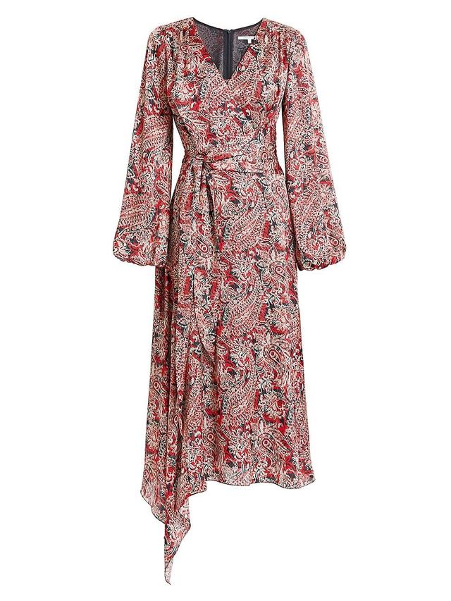 Womens Paisley Satin Wrap Midi-Dress Product Image