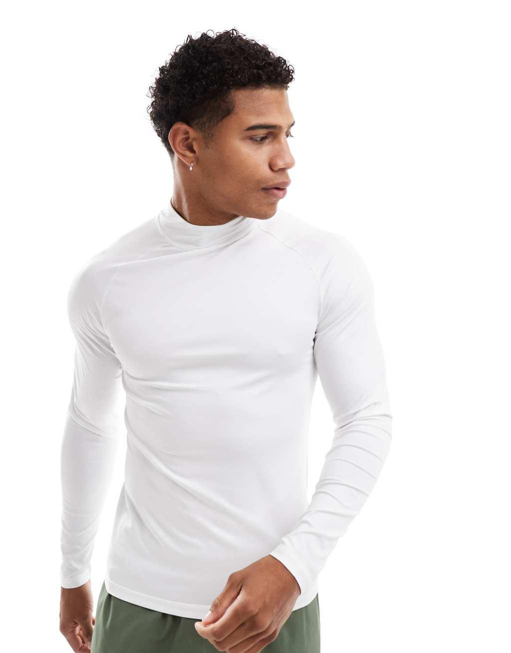 ASOS 4505 Icon training long sleeve muscle fit base layer with mock neck in white Product Image