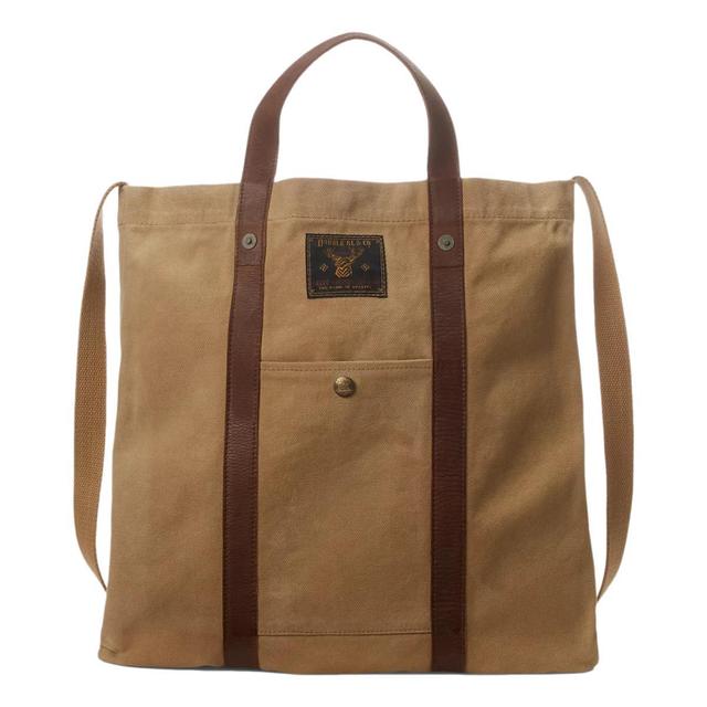 Leather-Trim Canvas Tote Khaki Brown Product Image