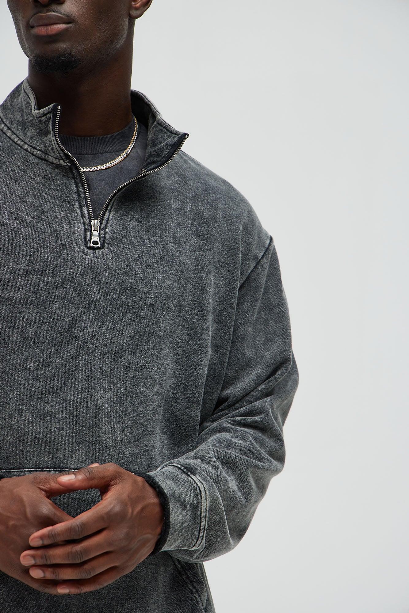 Tyson Acid Wash Quarter Zip Sweatshirt - Black Wash Product Image