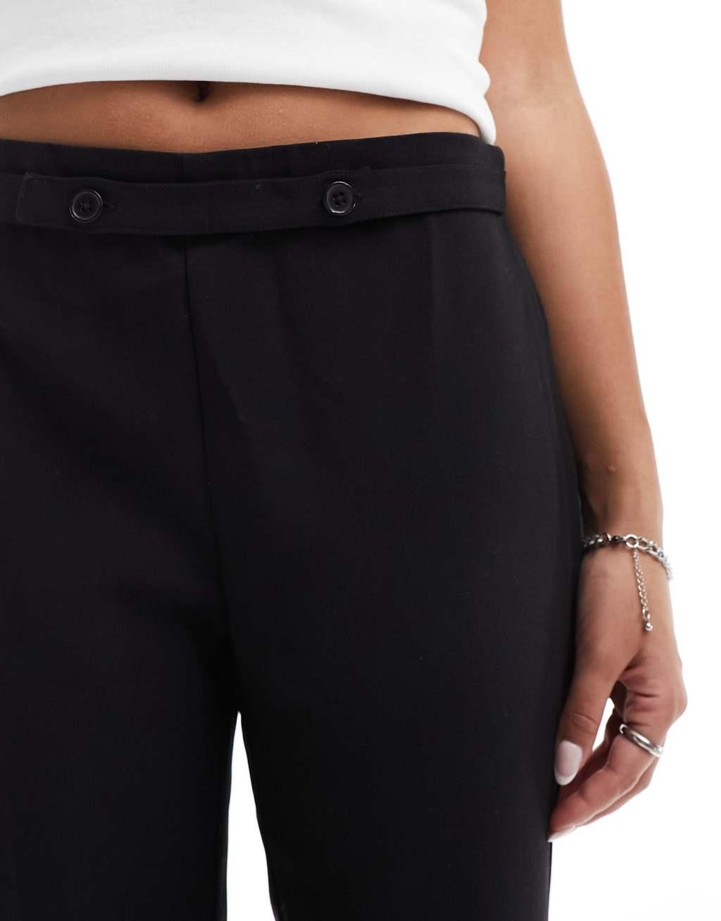 Mango slim button waist pants in black Product Image