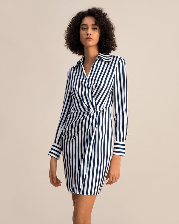 Amalfi Stripe Wrap Silk Shirtdress Product Image