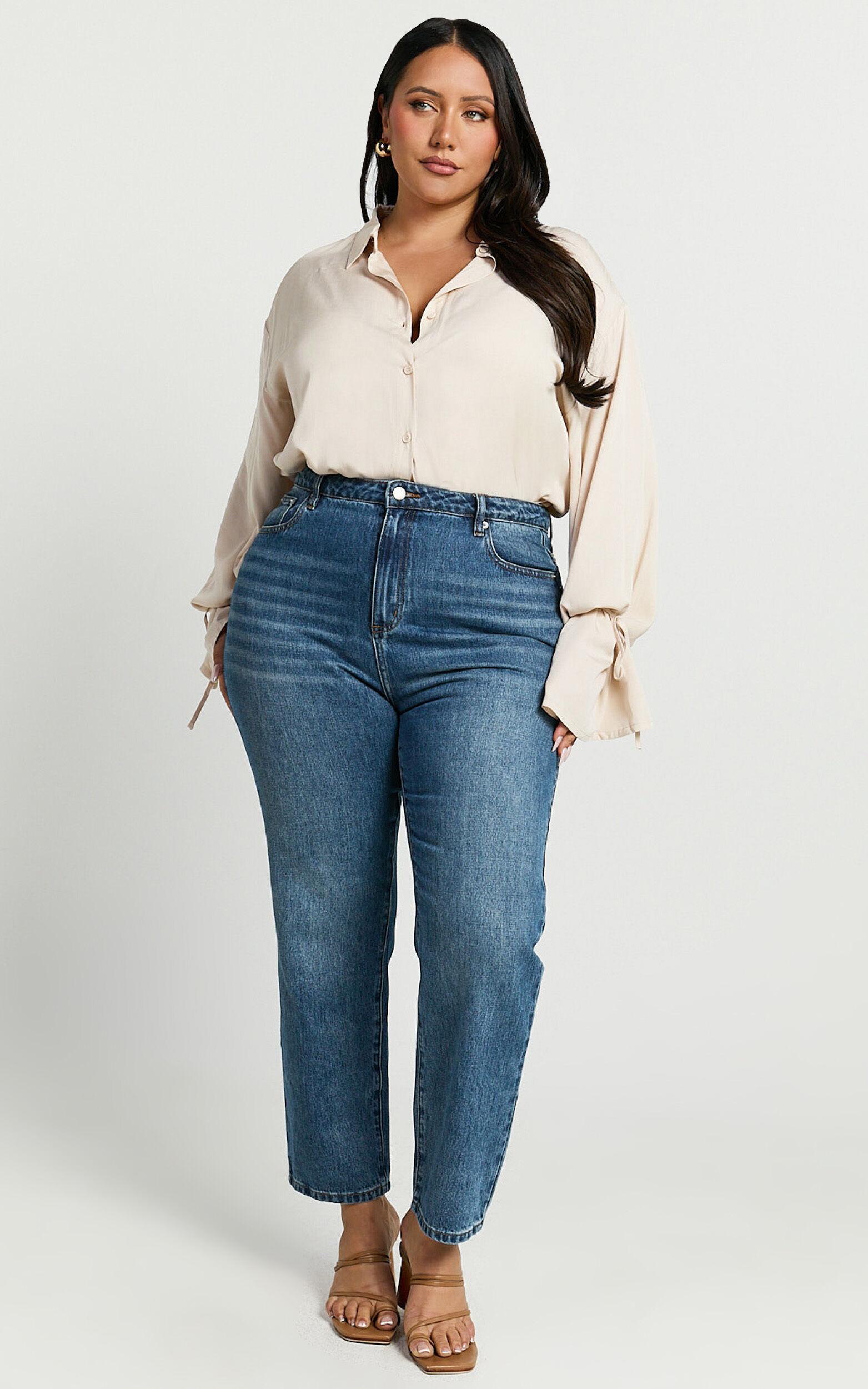 Billie Jeans - High Waisted Recycled Cotton Mom Denim Jeans in Dark Blue Wash Product Image