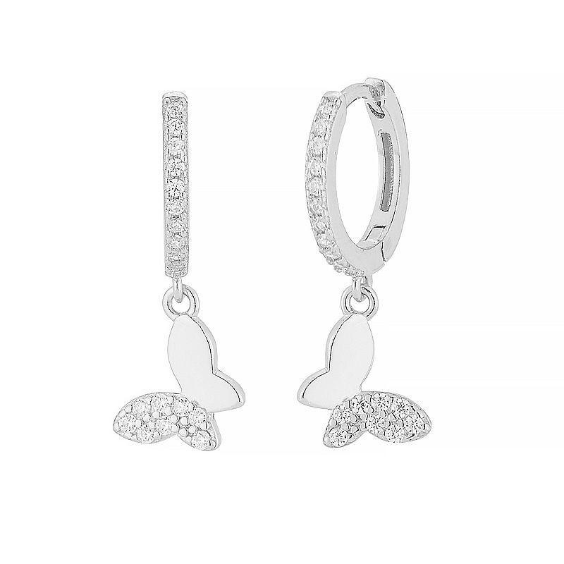 Sunkissed Sterling Cubic Zirconia Butterfly Hoop Drop Earrings, Womens, Silver Tone Product Image