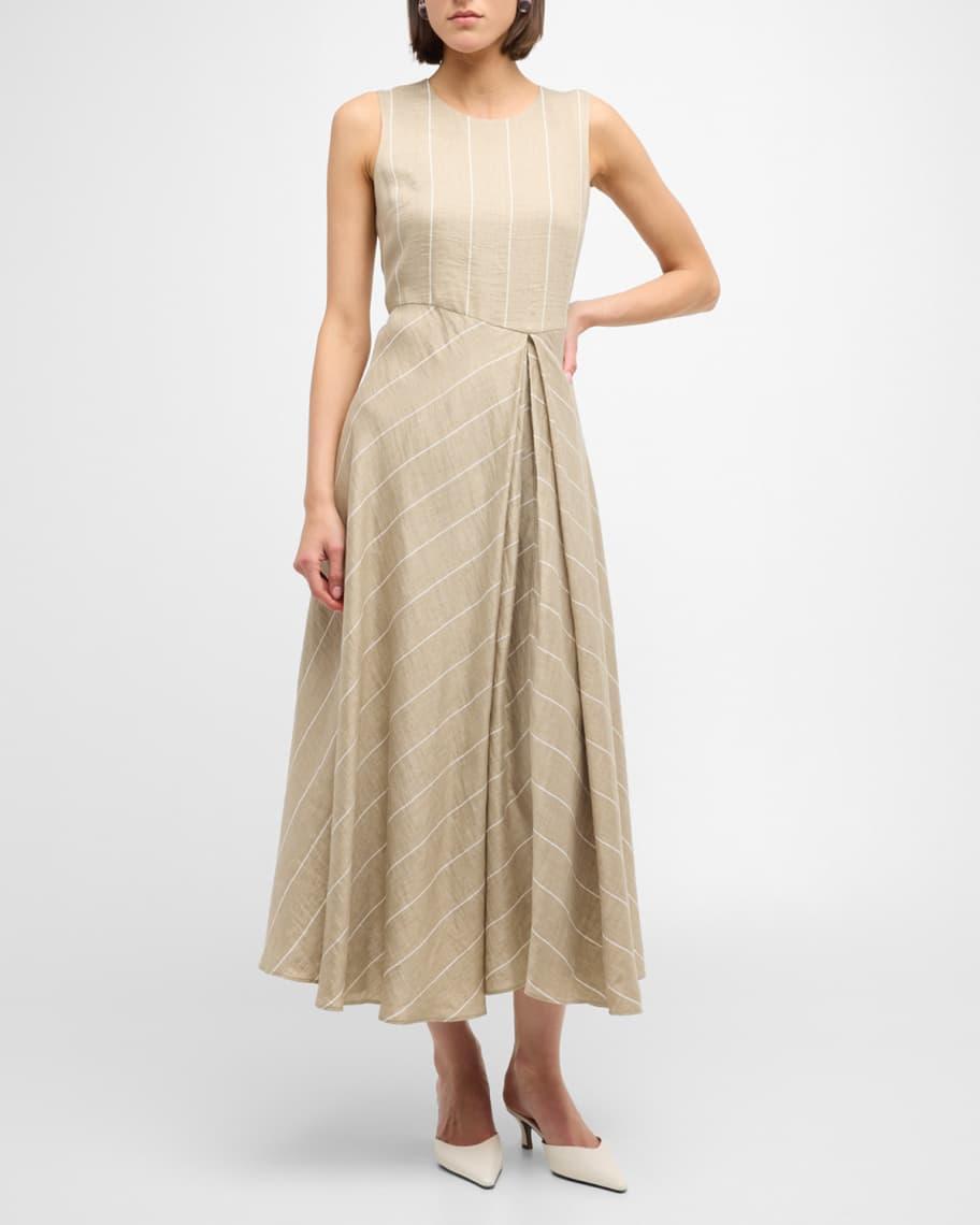 Pleated Striped A-Line Midi Dress Product Image